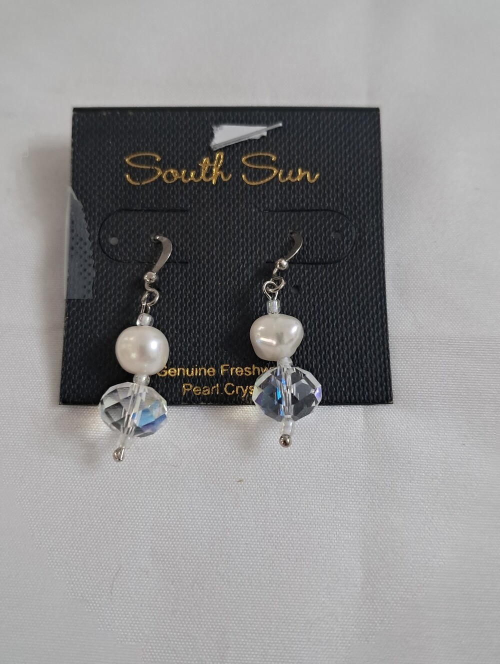 South Sun Earrings Freshwater Pearl & Crystal Dangle Nautical Fairycore Wedding